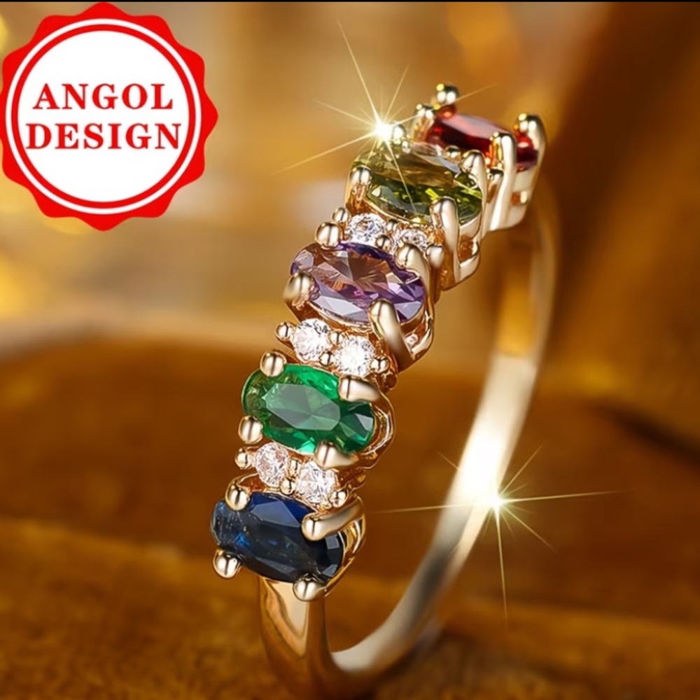 Multicolored Synthetic Cubic Zirconia 14kt Gold Plated Ring